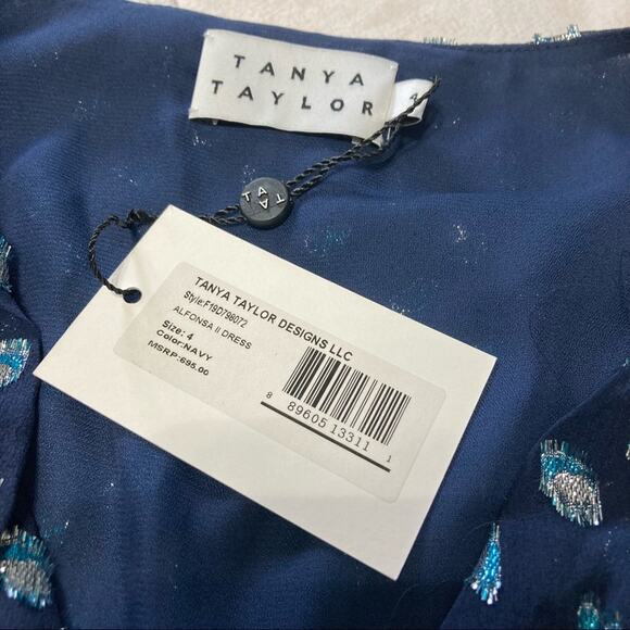 Tanya Taylor Alfonsa Short Sleeve Navy Midi Dress Size 4 NWT $695 - Picture 8 of 9